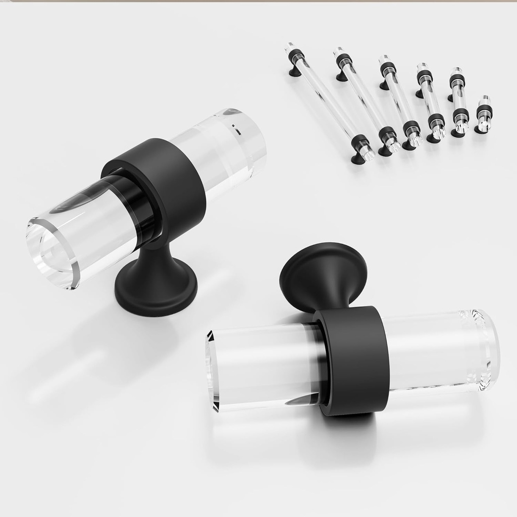 2 inch 6 Pack Cabinet Handles and Pulls for Cabinets and Drawers, Kitchen Bathroom Bedroom Pull Door Handle Single Hole Distance Glass Crystal Knobs Black Matte