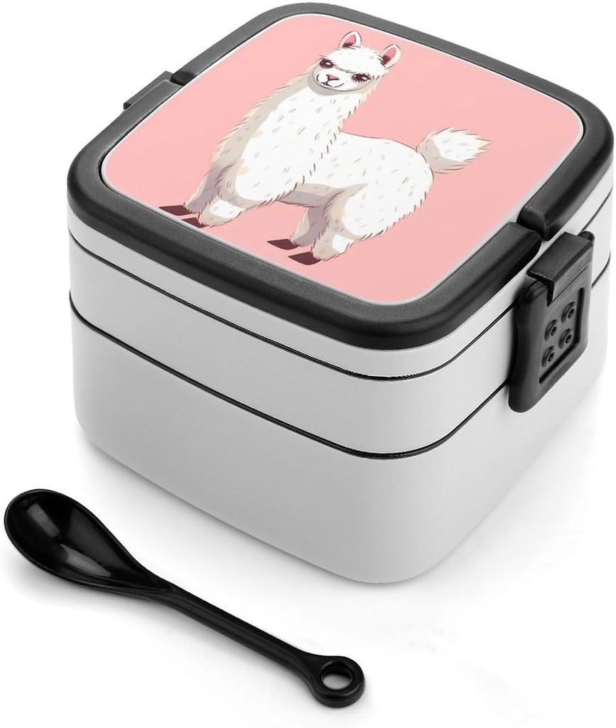 Bento Lunch Box for Women Lunch Containers for Adults Alpaca Llama Double Layered Lunchbox Large Capacity Bento Box with Cutlery for Work Picnic Camping Travel