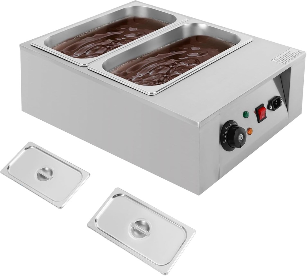 Chocolate Tempering Machine, Chocolate Melting Pot, 600W Dual-Cylinder Chocolate Melter, Temp Control 77-185°F, Stainless Steel Electric Commercial Chocolate Warmer, 17.6lbs Capacity