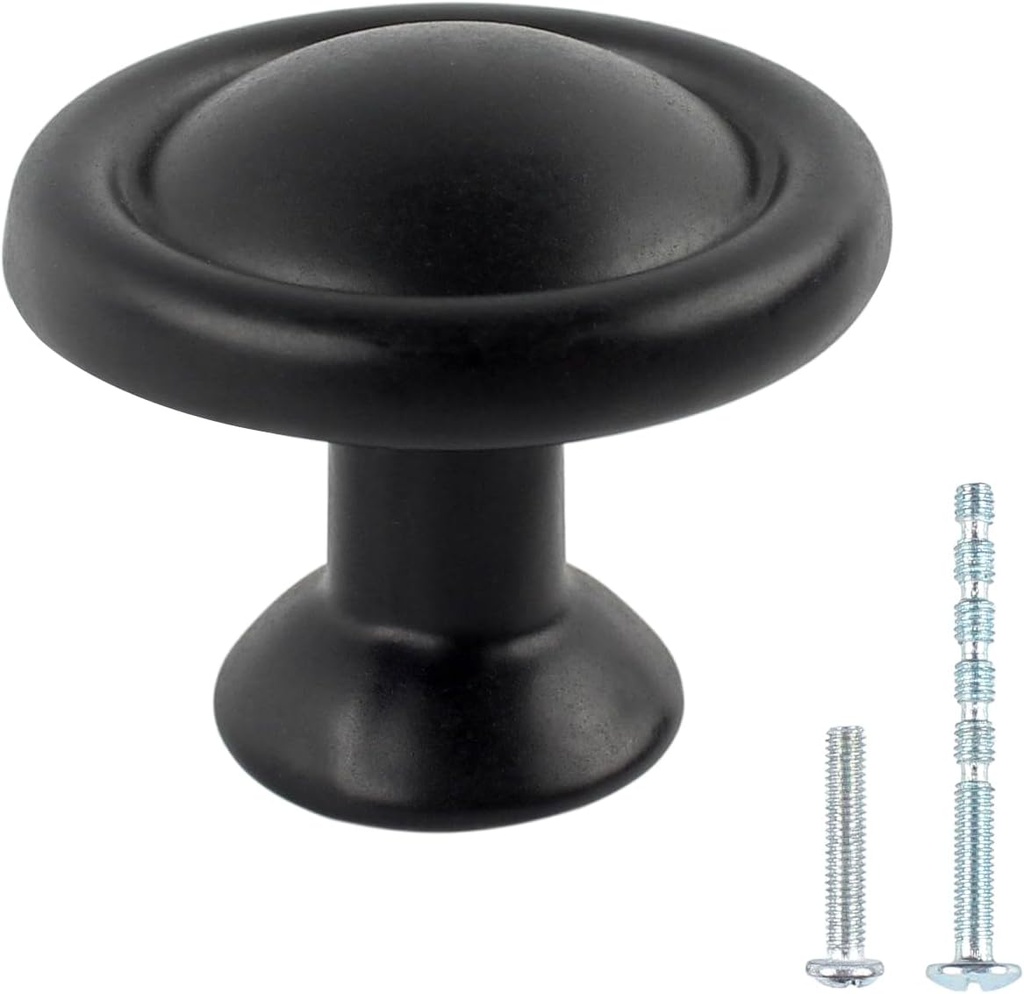 TamBee 30 Pack Matte Black Kitchen Cabinet Knobs, 1-1/4 Inch Round Drawer Pulls Aluminum Drawer Handles Door Hardware for Dresser Cabinets