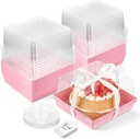 7 x 7 x 4 Inches Paper Cake Boxes with Clear Lids, 20 Pack Disposable Charcuterie Boxes Square Food Containers for 4-6 Inch Cake, Dessert, Pie, Cupcake, Bakery (Pink)