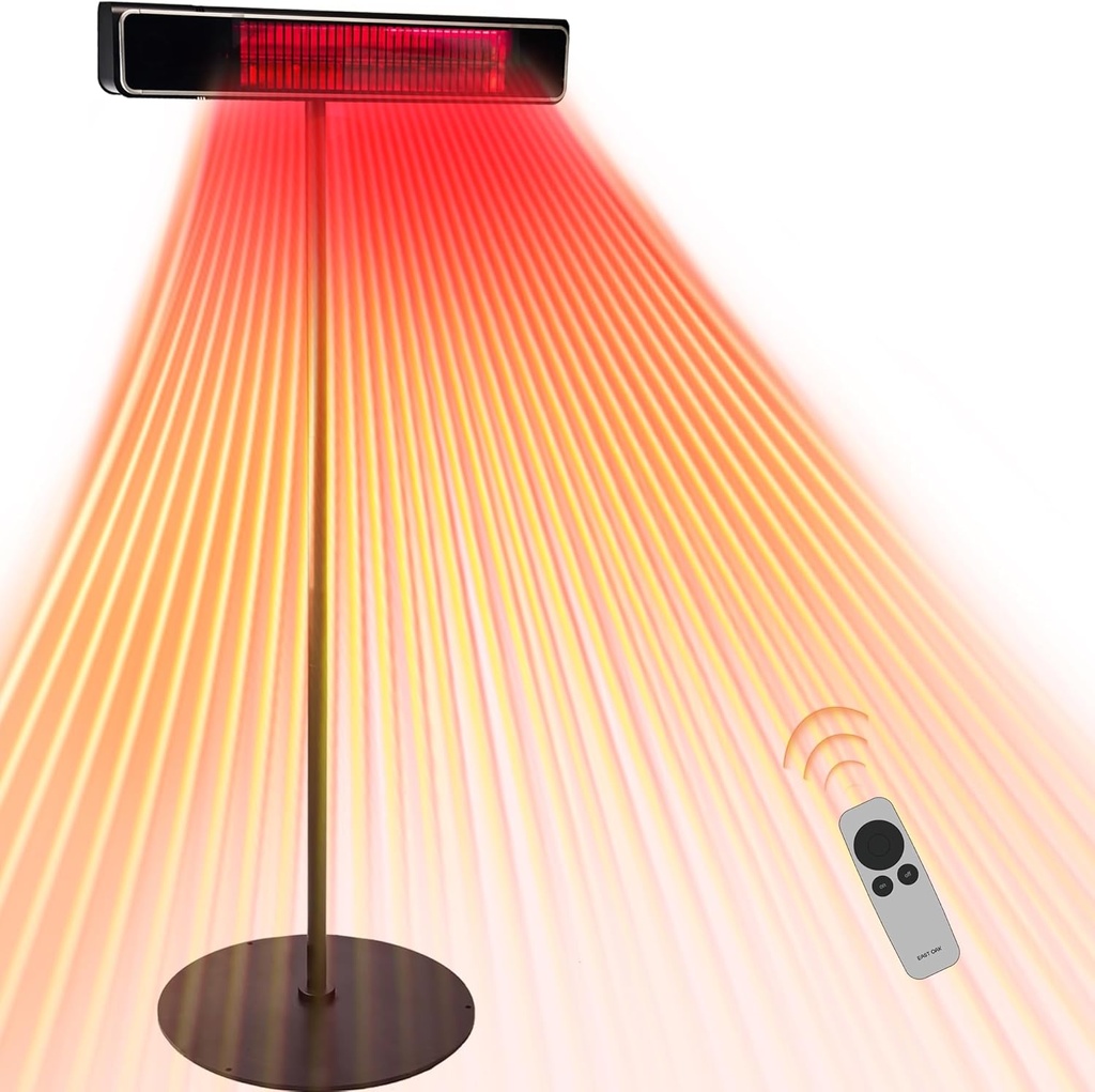 EAST OAK Electric Patio Heater, 1500W Indoor/Outdoor Standing Heater with Nano Glass-Ceramic, Fast Heating, Waterproof, 3 Heat Settings, 24H Timer, Tip-Over & Overheat Protection