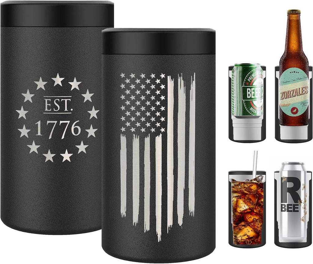 American Flag 4 in 1 Insulated Can Cooler, Fits Most Bottles & Cans Universal Can Cooler - American Flag Gift | Flag 4 in 1 Can Cooler