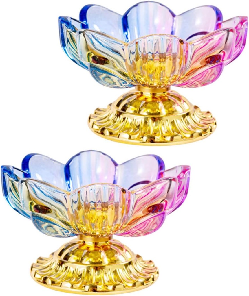 2pcs Lotus Shaped Glass Fruit Holder with Rack Lightweight Decorative Snack Tray for Buddha Offering Home and Kitchen Counter Display