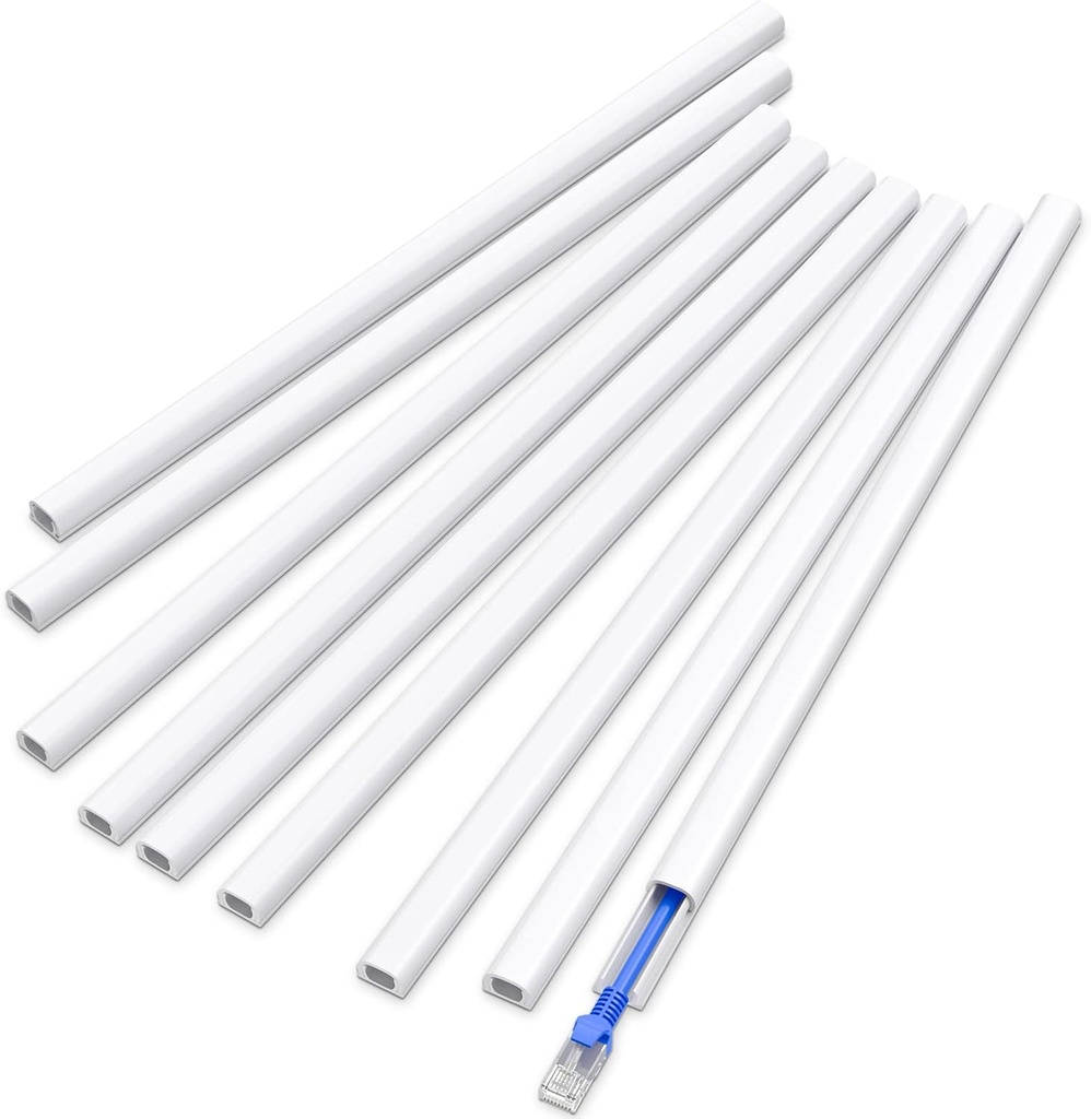 Delamu 128in Cord Hider for 1 Cord, Self-Adhesive Cord Covers for Wires on Wall, Easier Install Wire Covers for Cords on Wall, Cable Wire Hider, Cable Cover Management Raceway, W0.48 H0.3in, White