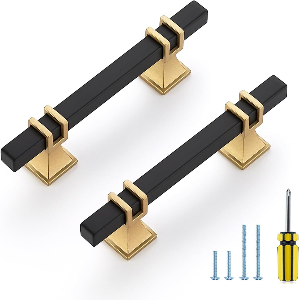 30 Pack Cabinet Handles 3 inch Hole Center Black and Gold Cabinet Pulls, Kitchen Cabinet Handles for Dresser Drawers Pulls