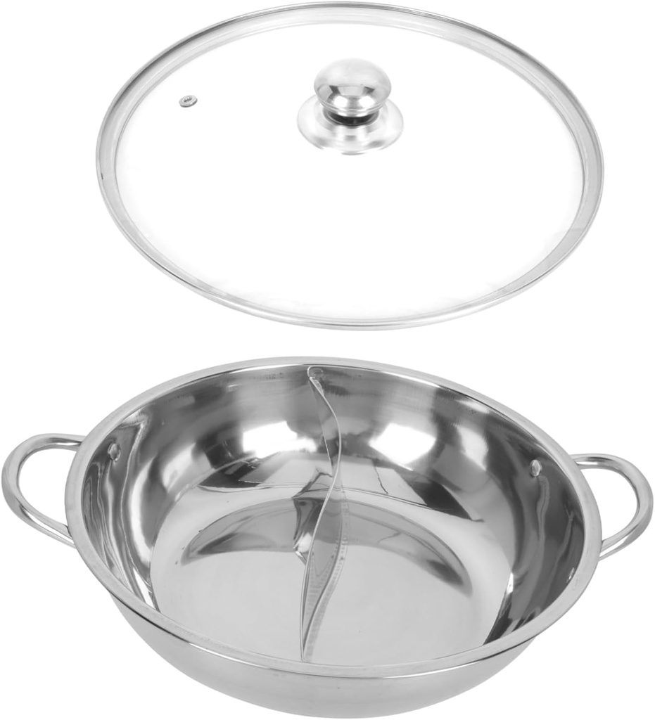 1Set Stainless Steel Double Flavor Hot Pot Dual Sided Cookware for Induction Gas and Electric Stoves Enjoy Two Flavors Simultaneously for Home Cooking