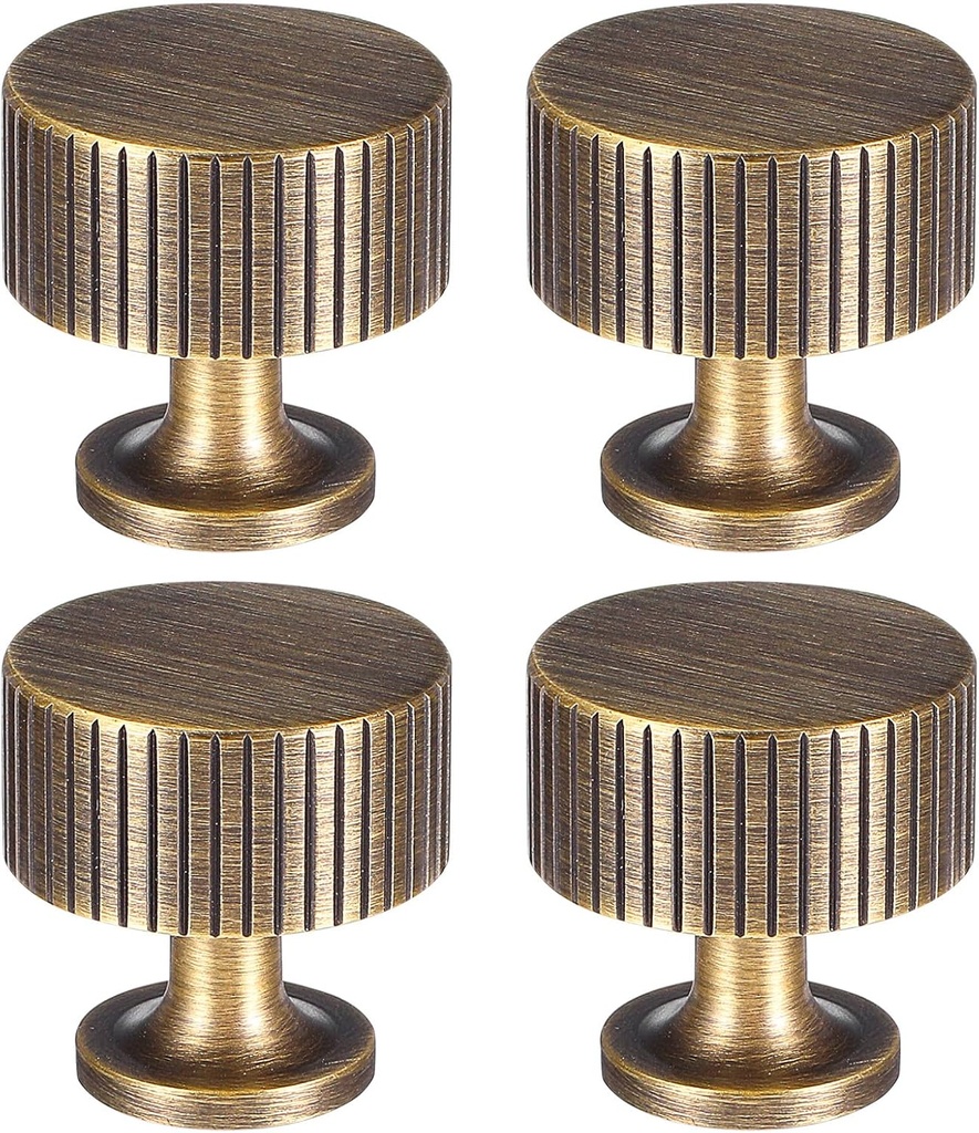 4 Pack Brushed Brass Cabinet Knobs with Screws, 1.1 Inch Antique Brass Drawer Knobs & Dresser Pulls for Cabinets, Wardrobe, Closet
