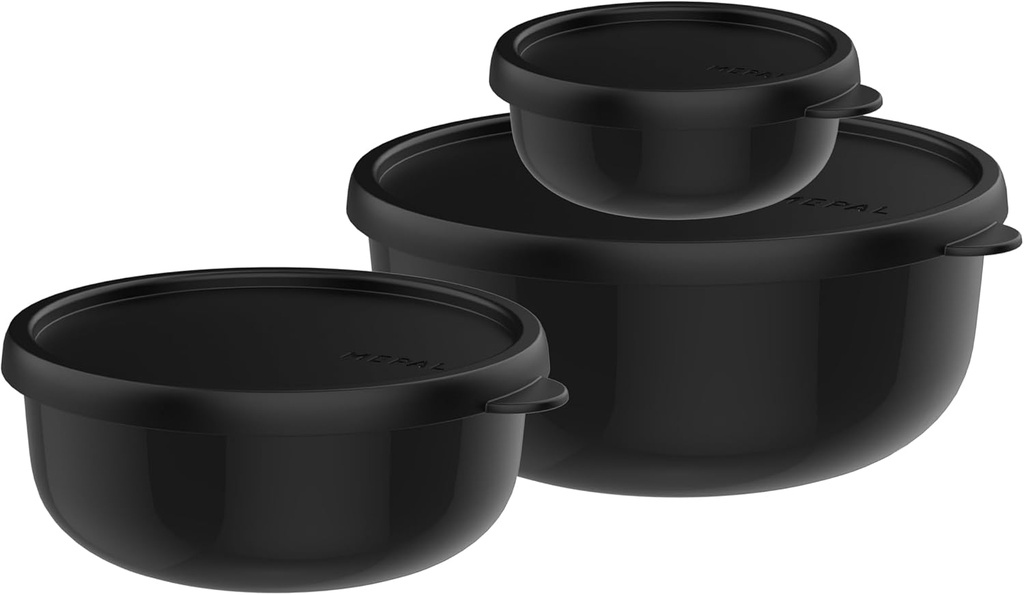 Mepal - Lumina Microwave Crockery Set 3-Piece - Food Storage Containers with Lid for Fridge, Freezer, Steamer & Microwave - Storage Box - 250 + 750 + 1500 ml - Nordic Black