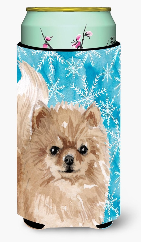 Caroline's Treasures BB9460TBC Pomeranian Winter Tall Boy Hugger Can Cooler Sleeve Hugger Machine Washable Drink Sleeve Hugger Collapsible Insulator Beverage Insulated Holder