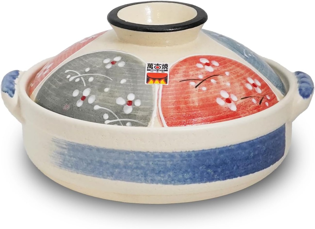 Banko Ware Satoyama Landscape Donabe Japanese Clay Pot - Warm Color Design for Oven and Microwave, Ideal for Year-Round Pot Dishes Made in Japan (Satoyama, 3-5 people)