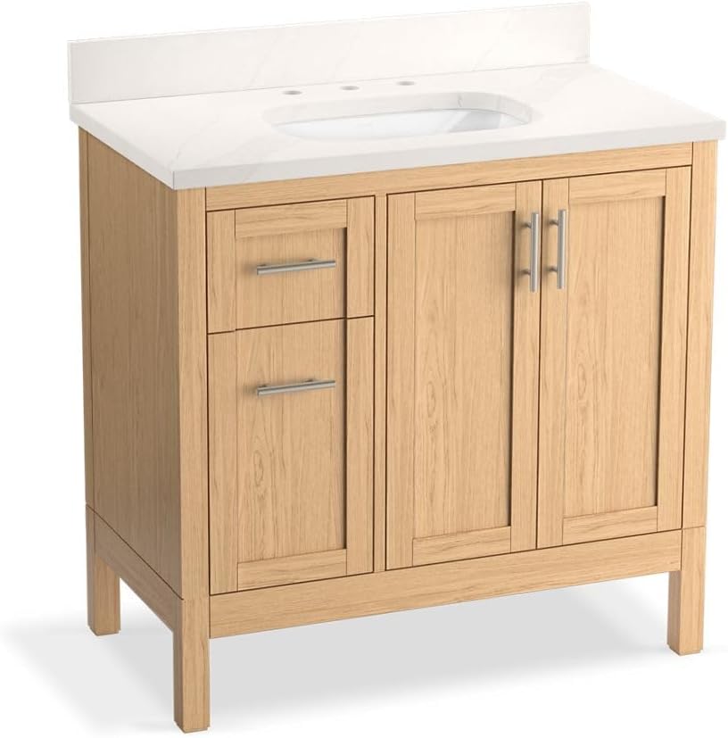 KOHLER 39605-ASB-WEK Hadron™ 36" Bathroom Vanity Cabinet with Sink and Quartz top, Light Oak