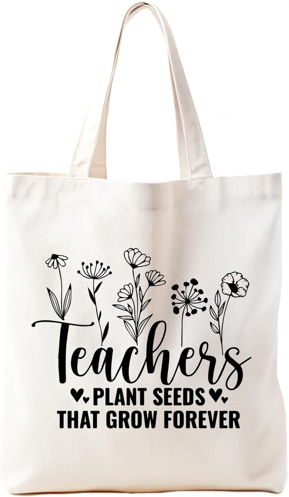 Teacher Appreciation Gifts Canvas Tote Bags, Aesthetic Teacher Gift Reusable Grocery bag，Teachers Plant Seeds That Grow Forever Gifts for Teacher Book Tote Gifts Teacher Tote Bag, White
