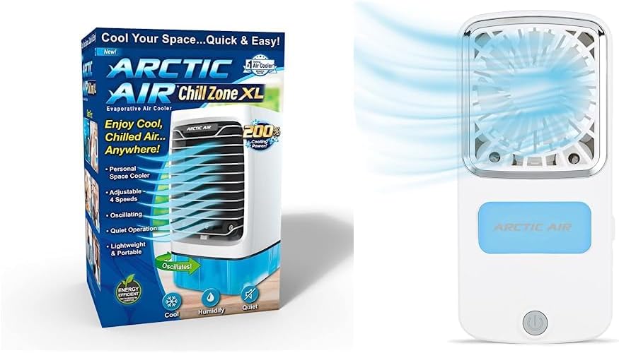 Arctic Air Chill Zone XL Evaporative Cooler with Oscillating Fan and Arctic Air Portable Fan