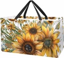 Reusable Grocery Bag Sunflower Wildflowers Large Stand Up Tote Shopping Bag with Reinforced Handles