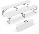 VINGLI 6 feet Plastic Folding Bench,Portable in/Outdoor Picnic Party Camping Dining Seat, Garden Soccer Multipurpose Entertaining Activities, Smooth HDPE Tabletop, 2 Pack, White