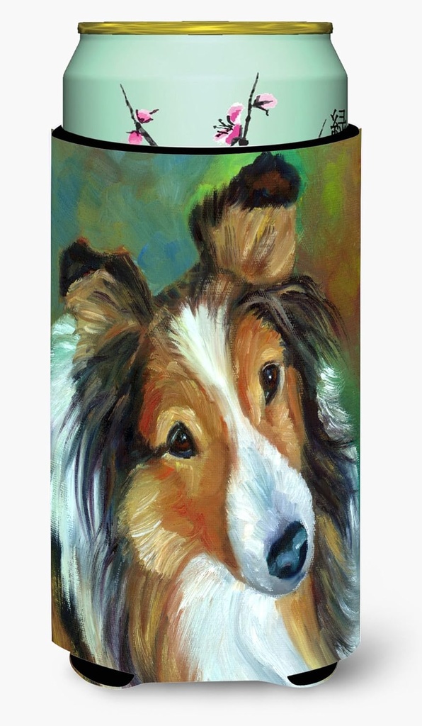 Caroline's Treasures 7396TBC Sheltie Curiosity Tall Boy Hugger Can Cooler Sleeve Hugger Machine Washable Drink Sleeve Hugger Collapsible Insulator Beverage Insulated Holder