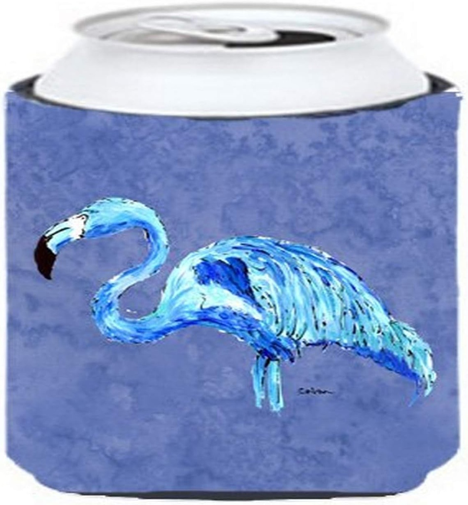 Caroline's Treasures 8873CC Flamingo On Slate Blue Can or Bottle Hugger Cooler Washable Drink Sleeve Collapsible Beverage Insulated Holder, Can Hugger, Multicolor