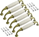 XINGYHENG 6PCS Cabinet Dresser Pulls White Ceramic Dresser Pulls Cupboard Drawer Pull Knobs Door Pull Handle with Screws 5"/128mm Centers (Gold, White) (5 Inch Hole Centers)