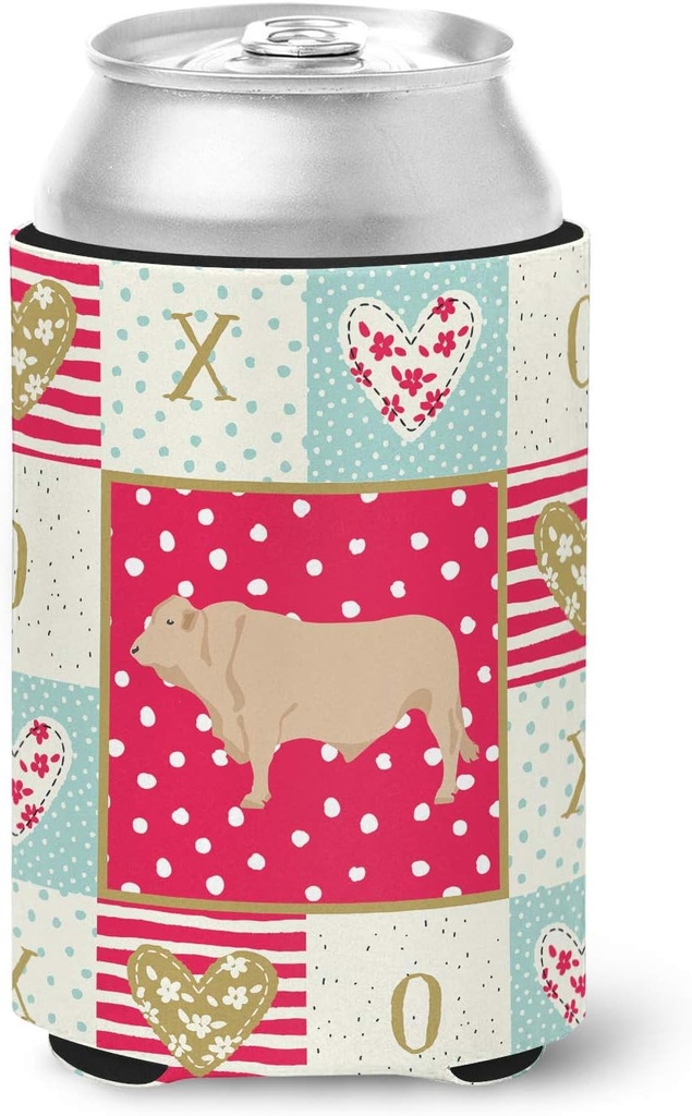 Caroline's Treasures CK5253CC Charolais Cow Love Can or Bottle Hugger, Red Cooler Washable Drink Sleeve Collapsible Beverage Insulated Holder, Can Hugger, Multicolor