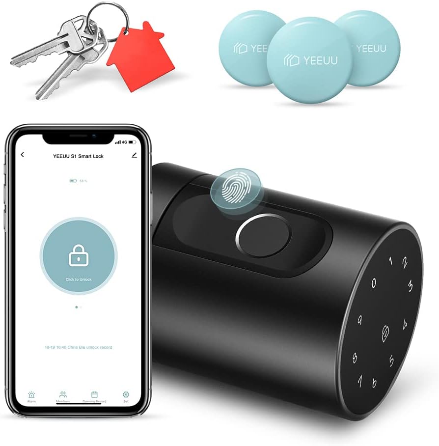 Smart Door Lock with Fingerprint, NFC, App, Code, Backup Keys, Stylish Bluetooth Door Knob (Black, Fingerprint + Bluetooth)
