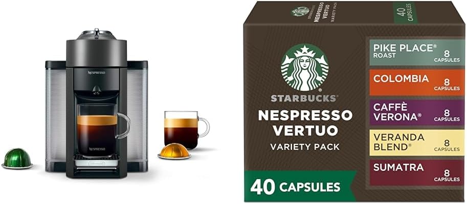 Nespresso Vertuo Coffee and Espresso Maker by De'Longhi, Graphite Metal + Starbucks Capsules, Vertuo Line