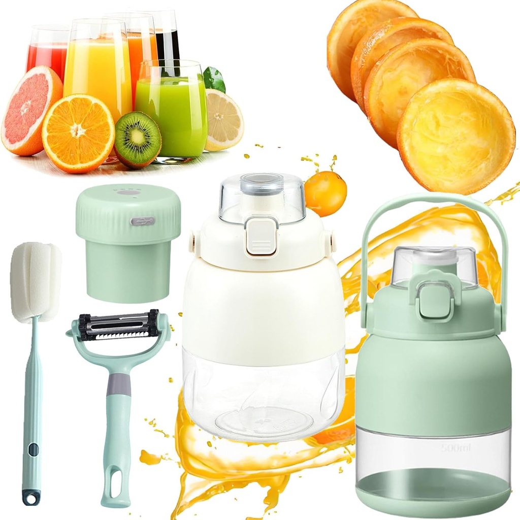 Gemet Bpa-Free Electric Citrus Juicer, 17 Oz, Straw, Two Lids, High Capacity Rechargeable Wireless Blender 28 Oz, Portable Blender for Smoothies, Shakes, Food Prep & Frozen Blending (2pc (17oz) 2)