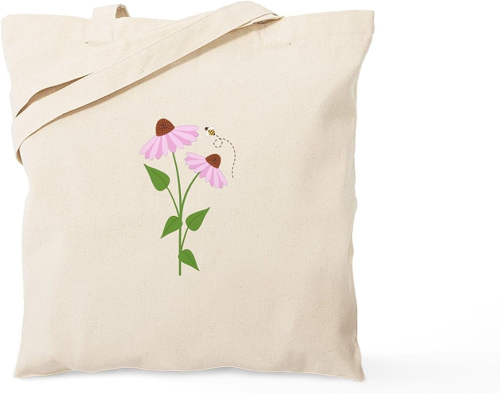 CafePress Coneflower Bees Tote Bag Reusable Natural Beige Canvas Shopping Bag
