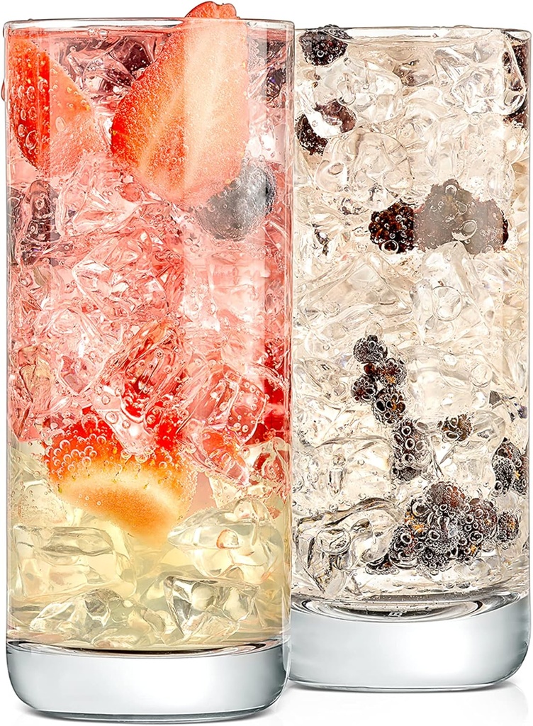 NutriChef 14.2oz Highball Drinking Glasses - Set of 2 Heavy Base Tall Tumbler Clear Glassware for Water, Wine, Beer, Liquor, Gin, Cocktail, Whiskey, Juice, Iced Coffee, Mixed Drinks, Dishwasher Safe