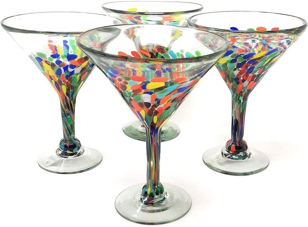 Unknown1 Mexican Hand Blown Glass Set of 4 Modern Glasses Confetti (12 Oz) Multi Color
