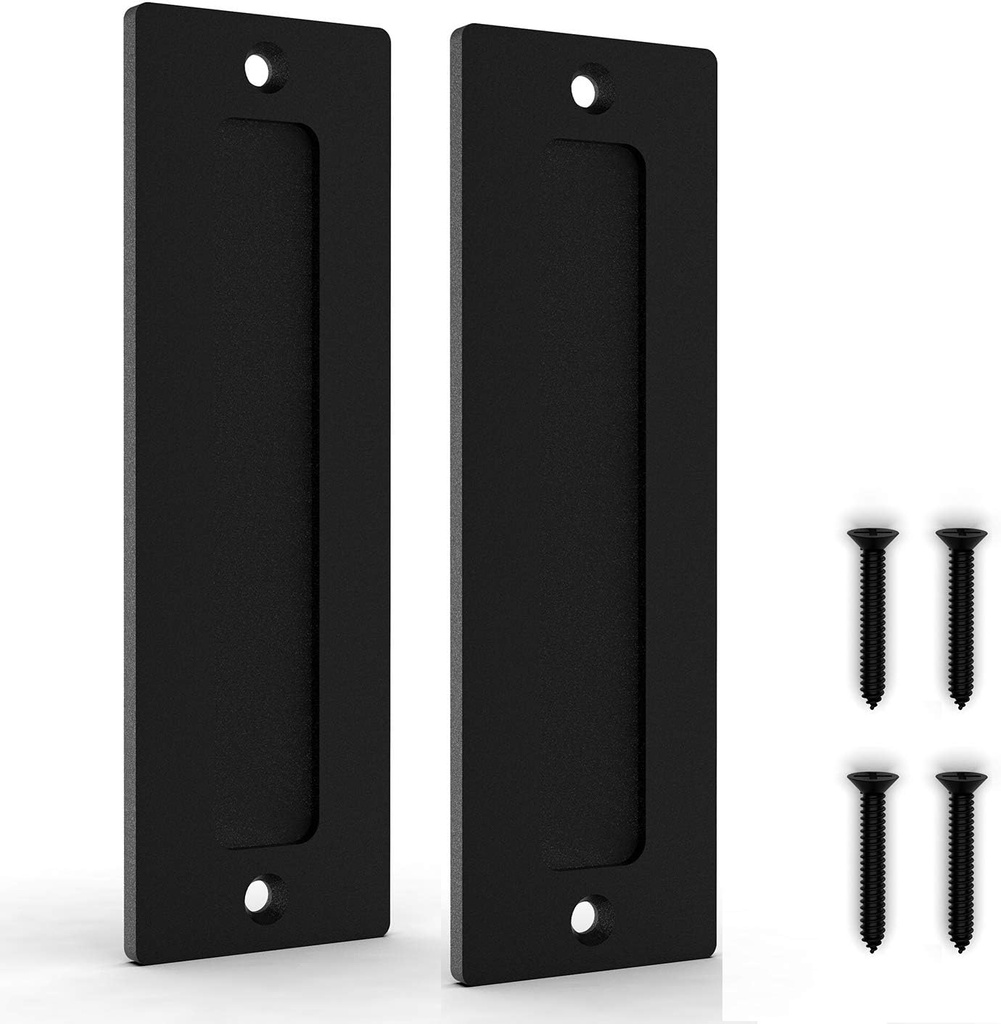 Orgerphy 7” Black Barn Door Handle Finger Pull Set (2 Packs) | Heavy Duty Modern Simple Invisible Handle for Gates Garages Sheds Barn Door, Pocket Door | with Flat Bottom Easy to Install (2 PCS)
