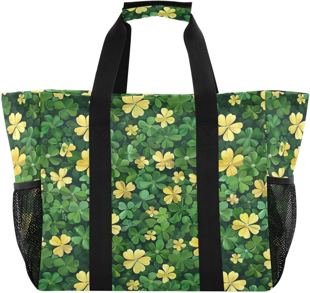 Lucky Clover Waterproof Tote Bag,Multi-Purpose Kitchen Reusable Grocery Bags, Travel, Beach & Laundry Organizer 15.4 X 9.8 X 12.8 inch