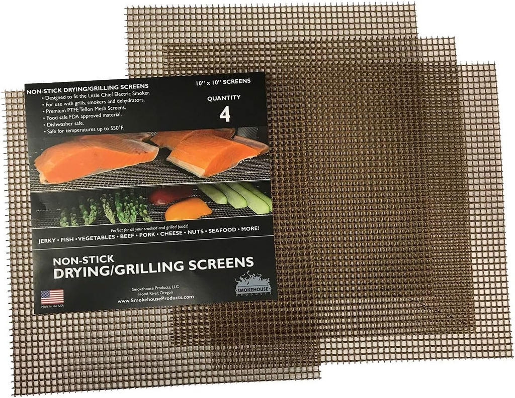 Smokehouse Products Little Chief Drying Screens, Non-Stick, Drying & Grilling Screens for More Versatility Smoking and Grilling Meat, 4-Pack