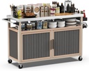 Skyflame Outdoor BBQ Storage Cabinet with Wheels, XL Stainless Steel Tabletop Grill Cart for Food Prep, Portable Kitchen Island Grilling Accessory for Patio, Backyard, Home Party, Bar