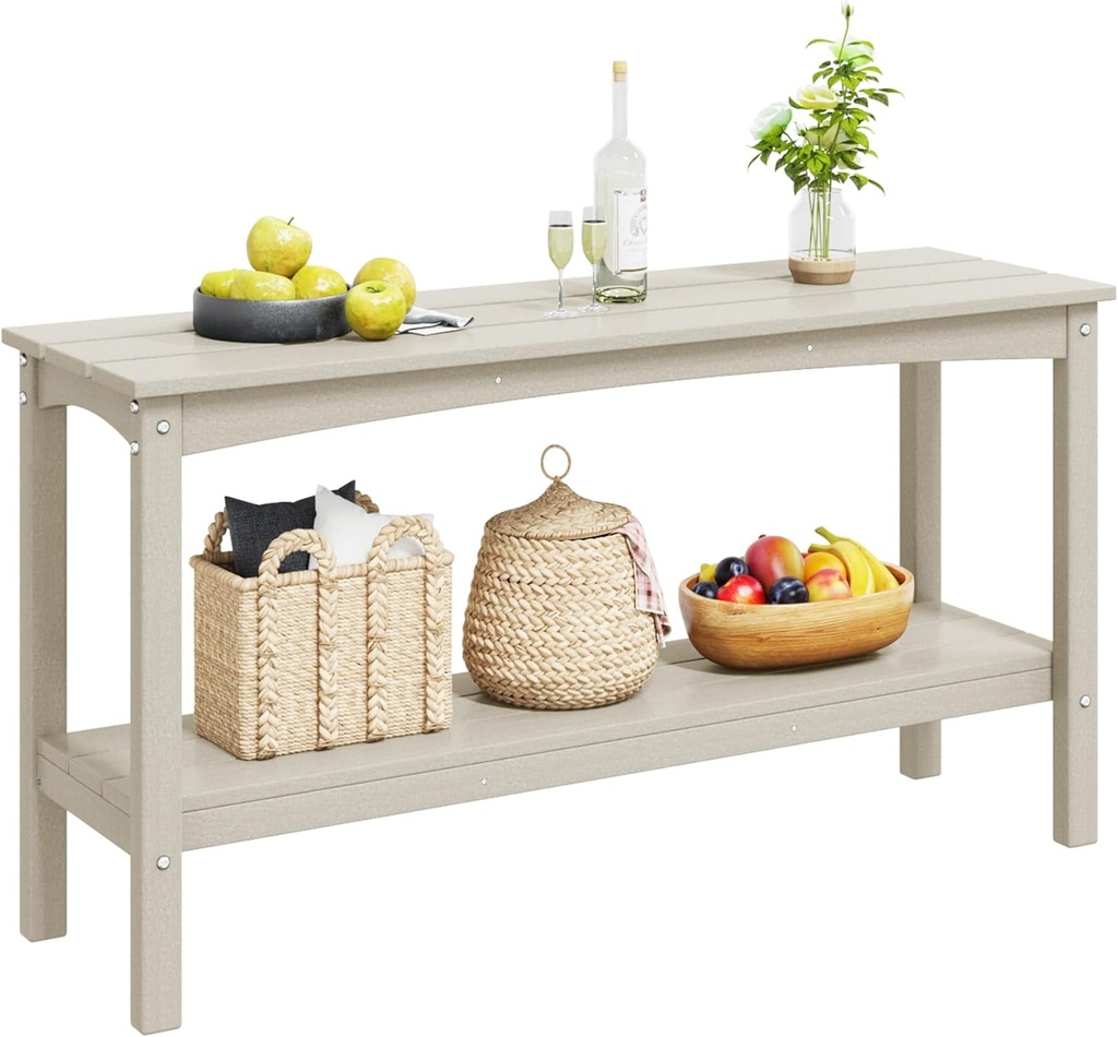 Costaelm Outdoor Plant Table, 55" HDPE Rectangle Shelf for Patio, Waterproof 2-Tier Shelf Entry Console Table, Coffee Bar Pub Side Table for Indoor/Outdoor, Balcony, Yard, Garden, Sand