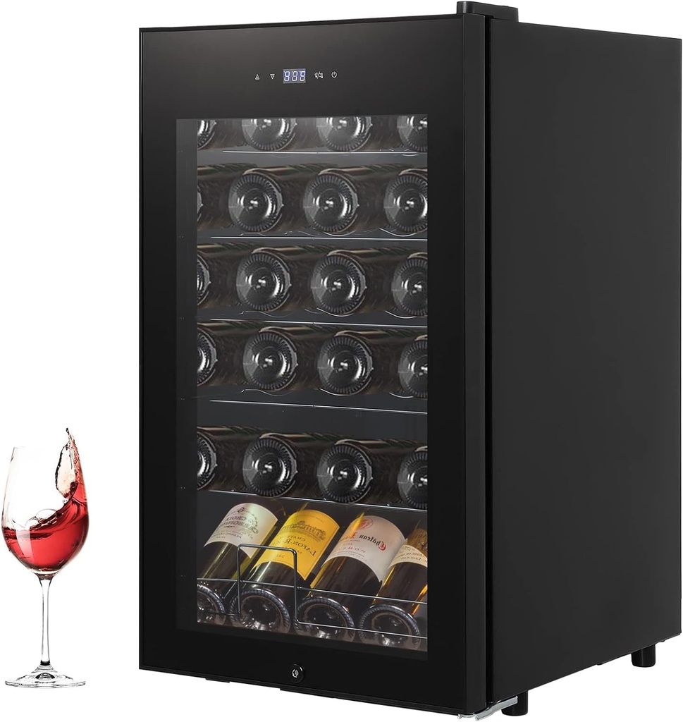Wine Cooler Refrigerator,24 Bottles Beverage Refrigerator with 40-65℉digital Temperature Control Refrigerator Glass Door,Freestanding Wine Cellar Refrigerator for Red, White, Champagne Wine