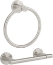 Brushed Nickel Toilet Paper Holder Set, Stainless Steel Towel Ring, Double Post Pivoting Toilet Paper Holder and Hand Towel Holder Set for Bathroom, Bathroom Hardware Accessories Set
