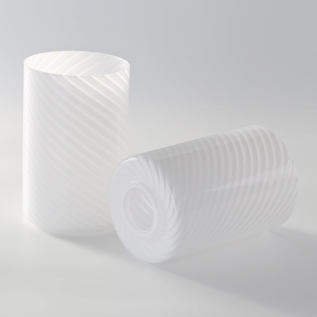 4 Pack Glass Lampshades Replacement for Vanity Light, Striped White Cylinder Globe Lamp Shade Cover for Lighting Fixtures, Bath Vanity Lights Wall Sconces Pendant Light, 1-5/8 Inch Fitter