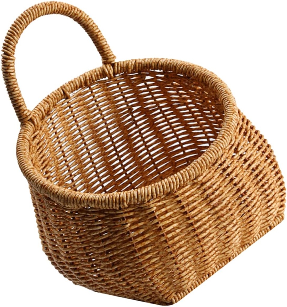 Lightweight Woven Hanging Basket for Kitchen Wall Multi Use Vegetable and Fruit Storage Space Saving Decorative Organizer for Home Balcony Imitation Rattan Design