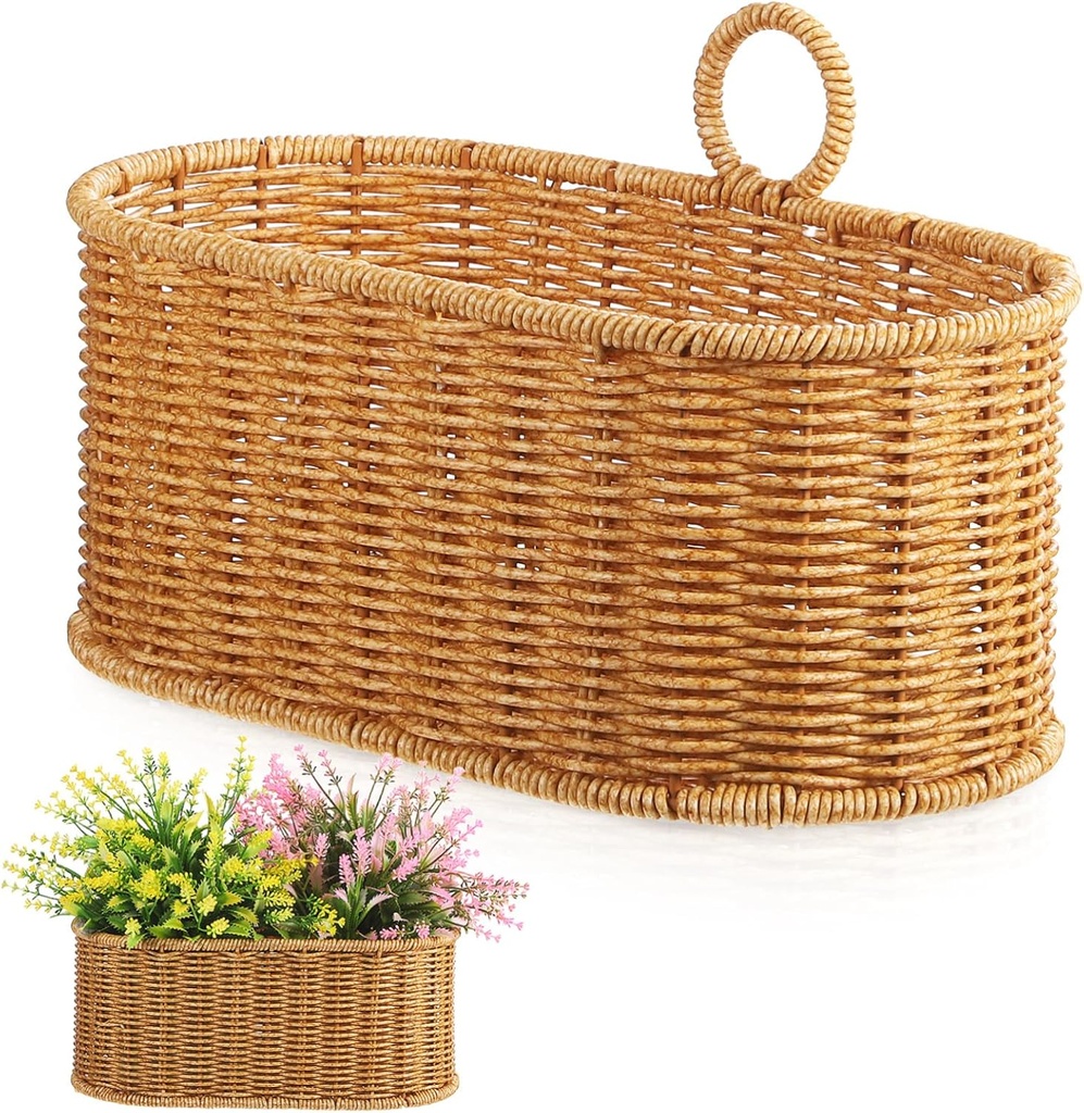 No Drill Wall Basket Woven Hanging Storage Basket for Kitchen Vegetables Fruits and Seasonings Easy to Clean Plastic Material Space Saving Wall Mounted Organizer for Bananas Onions