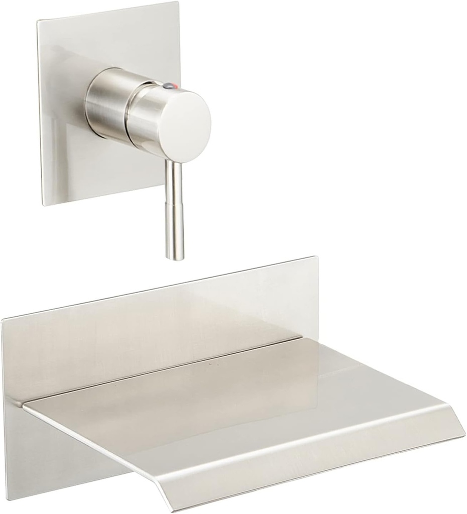 BWE Bathtub Faucet Brushed Nickel Waterfall Bathtub Faucet Wall Mounted Tub Spout Bathroom Tub Filler One Handle Shower Kit Rough-in Valve