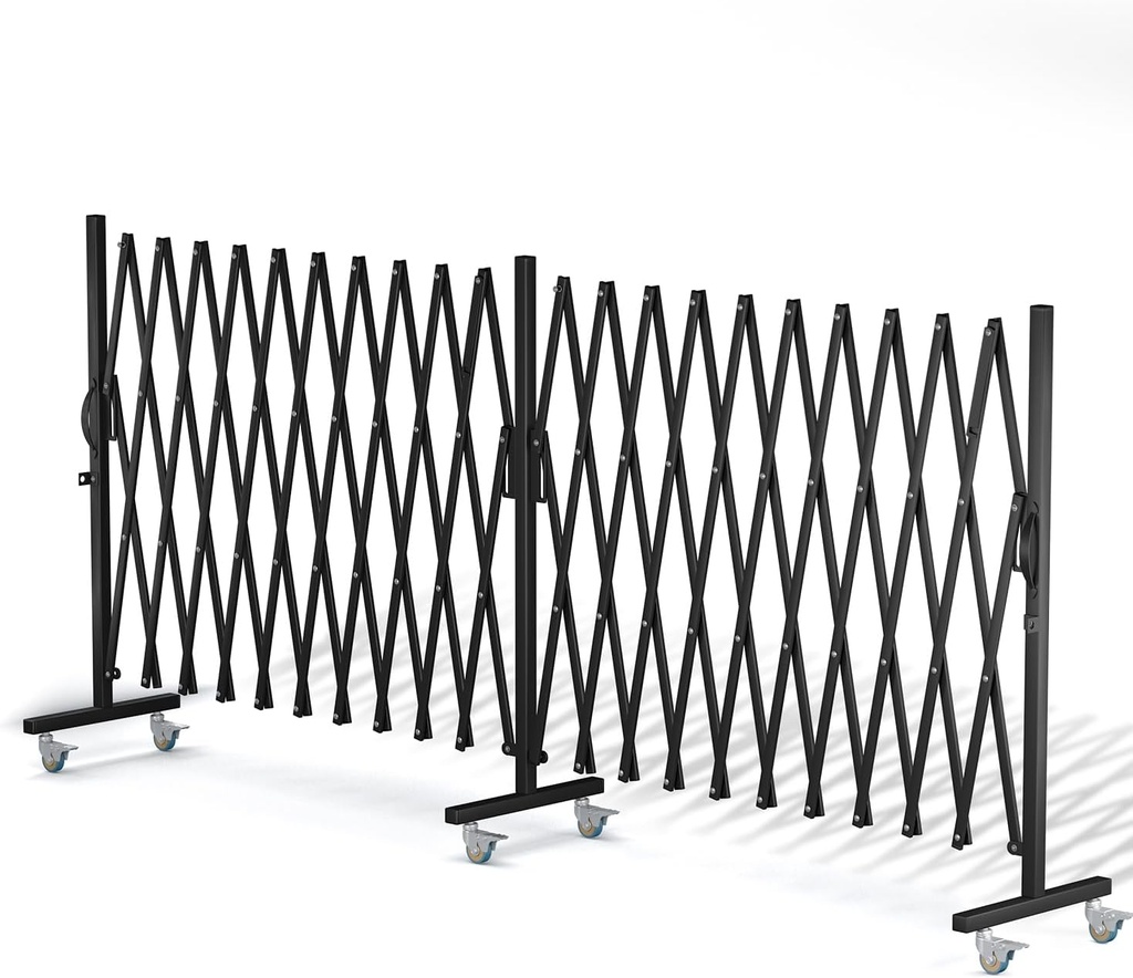 Expandable Barricade, Accordion Garden Yard Outdoor Indoor Portable Folding Security Dog Fence Gates Wall Mount, 200" Adjustable Metal Safety Barrier Gate with Casters, Black