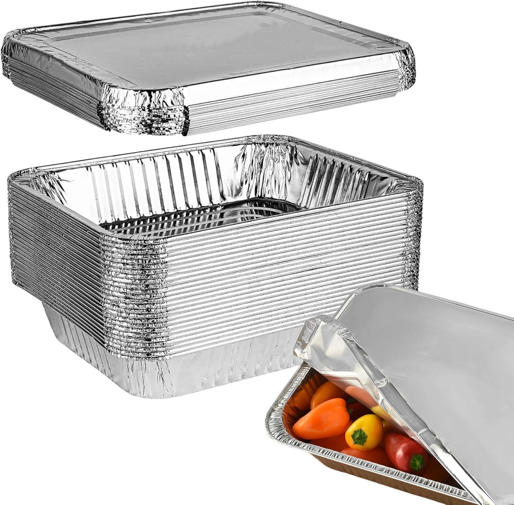 21" x 13 ” Aluminum Foil Pans With Lids (20 Pack), Full-Size Deep Steam Pan and Oven Buffet Trays, Food Containers for Catering, Baking, Roasting & Reheating, Recyclable