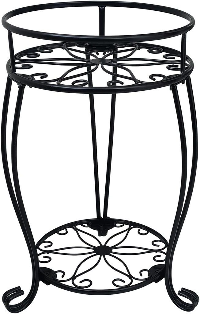 CASIMR 2 Tier Plant Stand, 19.2 inch Tall Metal Potted Holder Rack,Indoor Outdoor Multiple Flower Pot Shelf Rustproof Iron Garden Container for Garden Patio Living Room Corner Balcony, Black