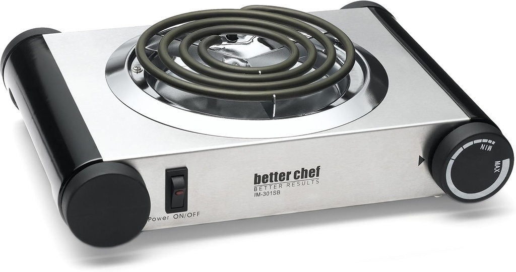 Better Chef Countertop Burner | Stainless-Steel | Adjustable Temperature | Power Switch | 1kw