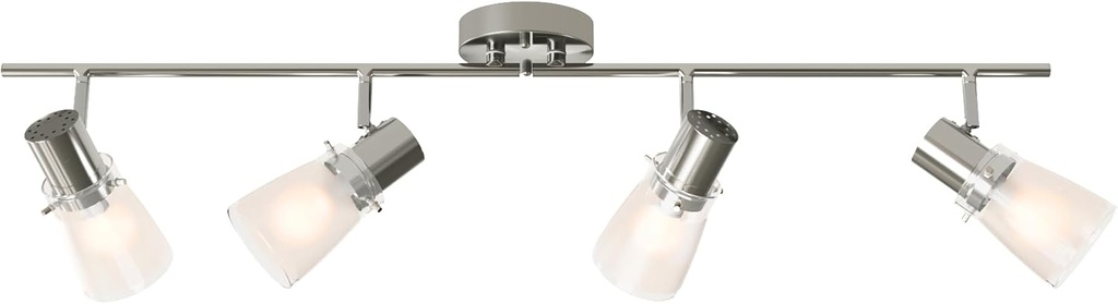 4-Light Track Lighting Kit, Brushed Nickel Flush Mount Ceiling Light Fixture with Frosted Glass Shades, Foldable Arms with E26 Adjustable Heads Spotlight, ETL Listed (35.6 inch)