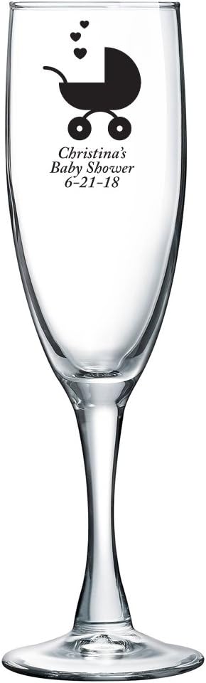 Personalized Color Printed Champagne Flute - Baby Carriage - Black - 144 pack