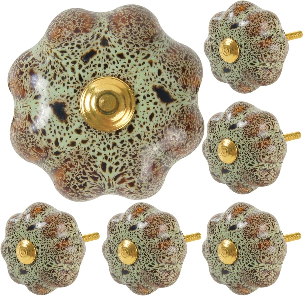 Bring The Jungle to Your Home with a Leopard Print Cabinet Knob nobs with Pumpkin Shape for Decor Door Pull Handle for Vintage Cabinet Drawers, Closets, Cupboard (6, Green)