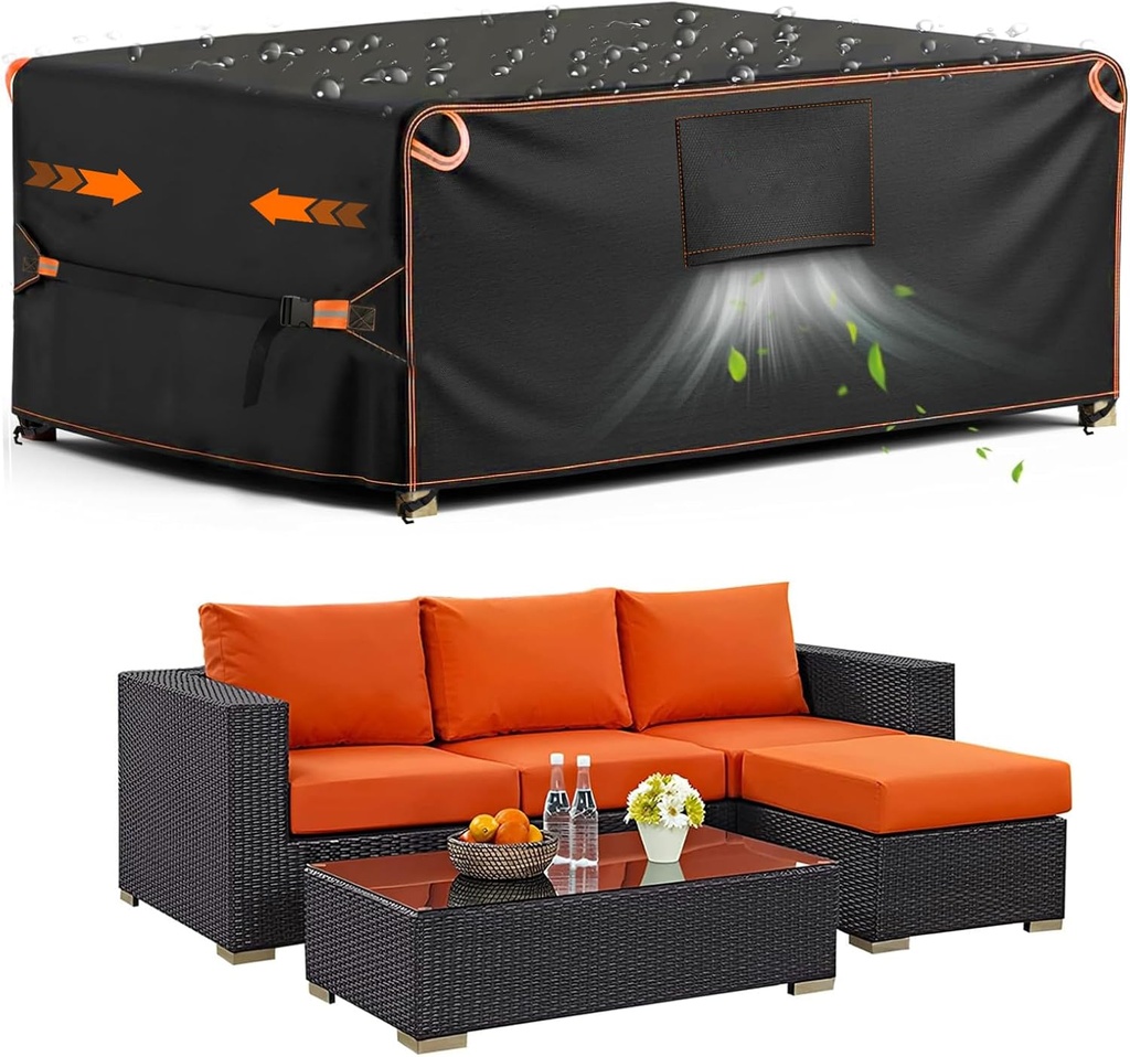 Outdoor Furniture Covers Waterproof, Rectangular Patio Table Chair Sofa Set Cover, Patio Furniture Covers with Upgraded Fastener Windproof Buckles 74" L×47" W×28" H