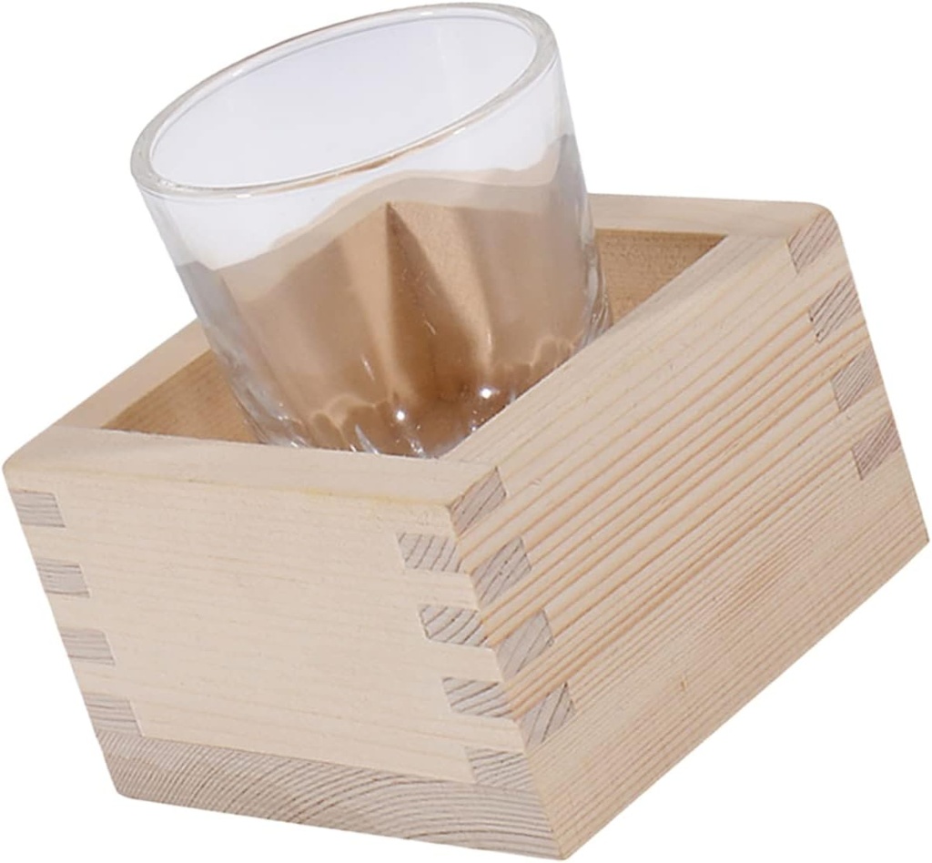 VICASKY Japanese Glass Sake Cup with Wooden Box Heat Resistant Saki Cups for Hot and Cold Drinks Stylish Japanese Sake Serving Mugs for Home Bars Sushi Restaurants